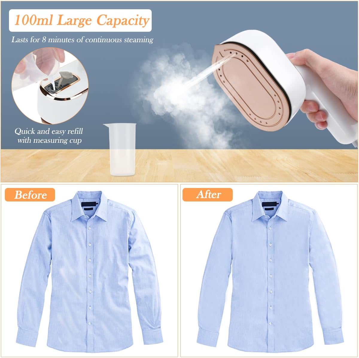 Mini Plancha de Vapor para Ropa, Biupky Vaporizador de Viaje para Ropa Portátil