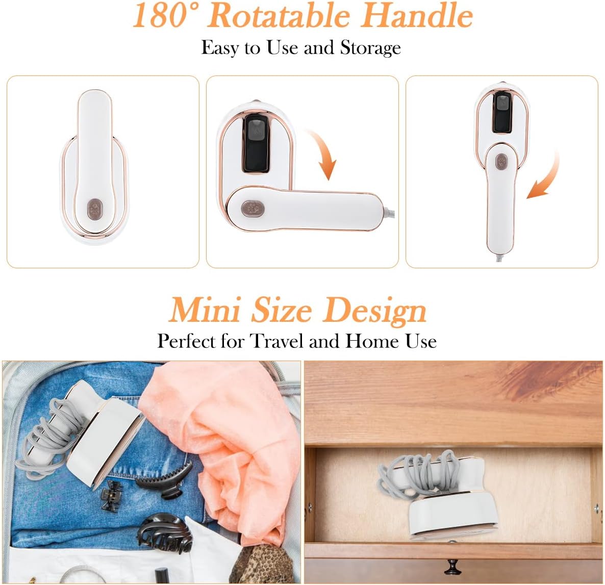 Mini Plancha de Vapor para Ropa, Biupky Vaporizador de Viaje para Ropa Portátil