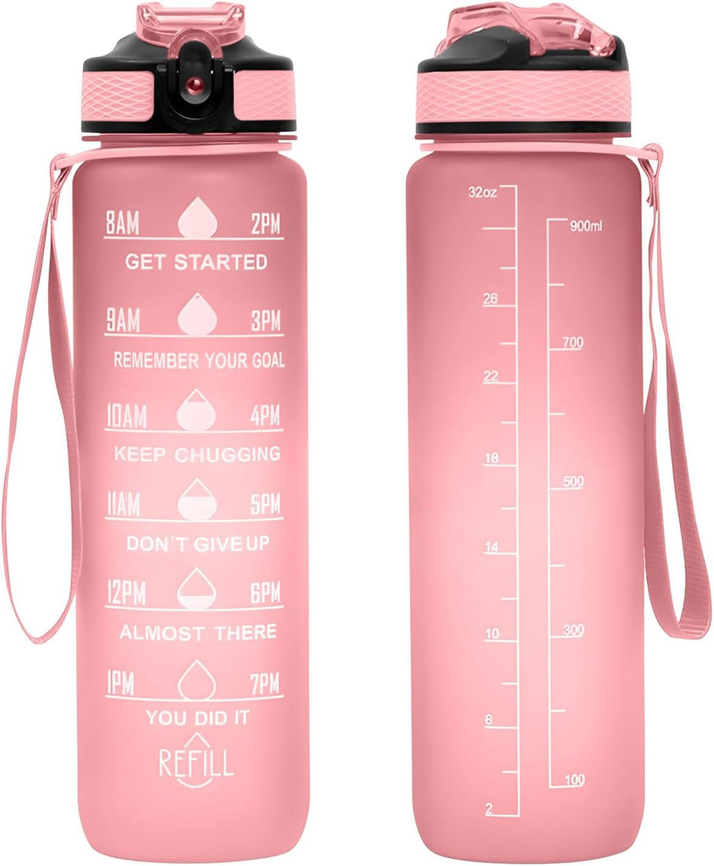 Water Bottles with Times to Drink and Straw