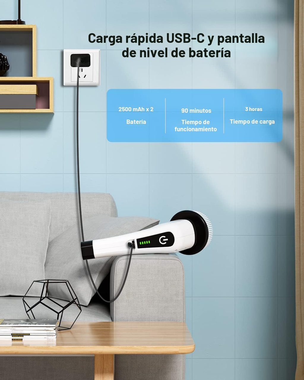 Cepillo de limpieza eléctrico giratorio, cepillo de limpieza inalámbrico con 8 cabezales