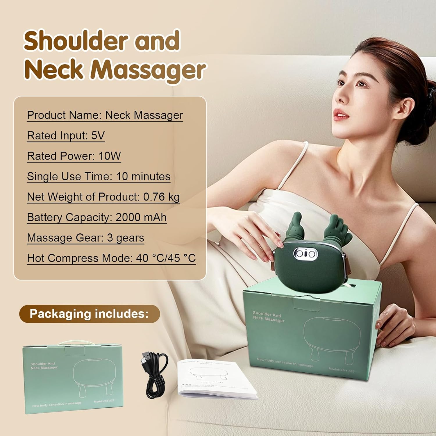 Siasoo Masajeador de cuello con calor inalámbrico portátil Shiatsu cuello y hombro tejido profundo 4D masaje de espalda con dedos, diseño de mano humana simulada, masajeador muscular relajante masajeador para el día de la madre, regalos para mamá