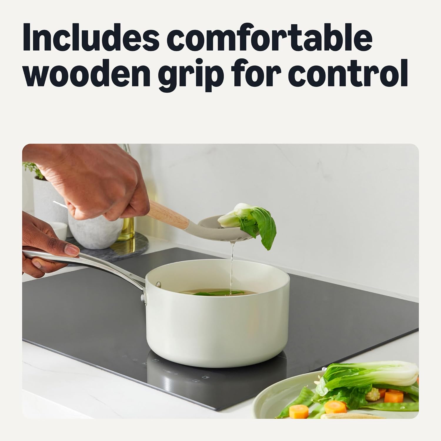 Amazon Basics Juego de utensilios de cocina de silicona con mango de madera