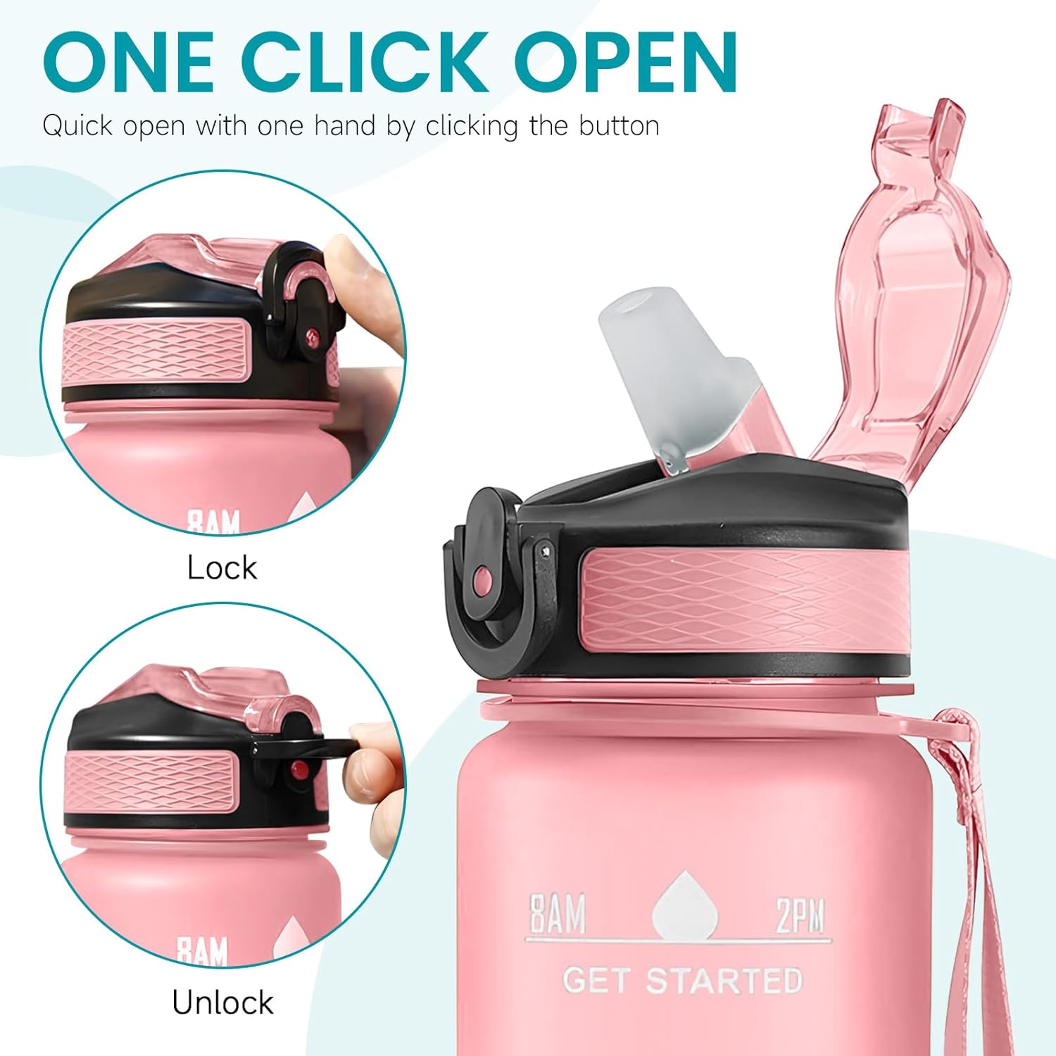 Water Bottles with Times to Drink and Straw