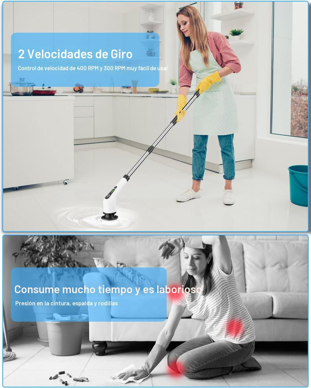Cepillo de limpieza eléctrico giratorio, cepillo de limpieza inalámbrico con 8 cabezales