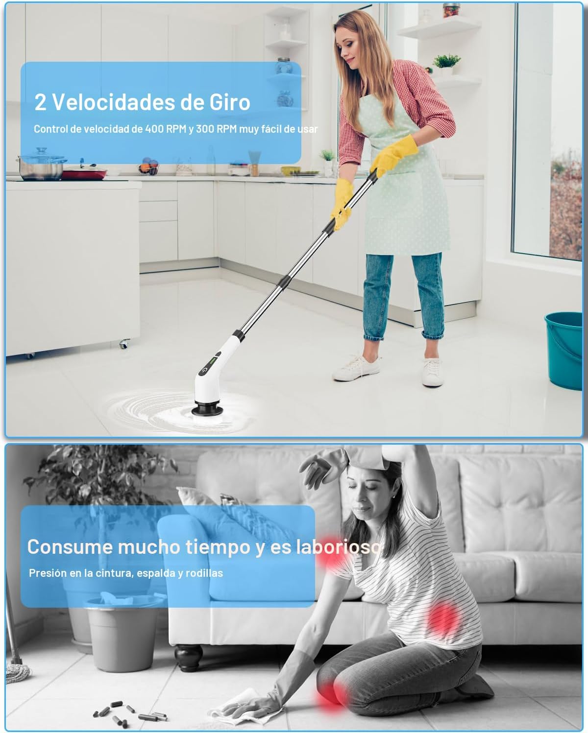 Cepillo de limpieza eléctrico giratorio, cepillo de limpieza inalámbrico con 8 cabezales