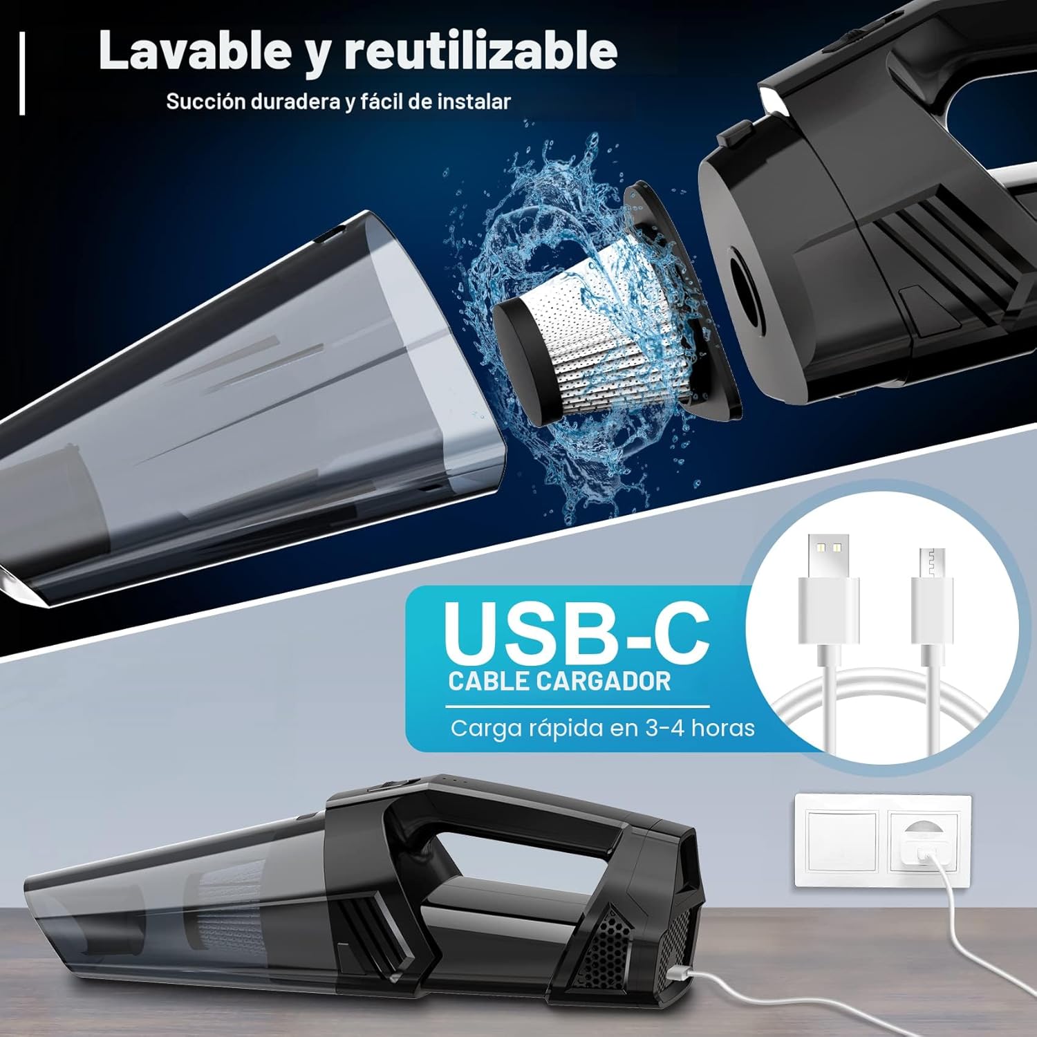 Blestan Aspiradora de mano portátil inalámbrica con luz LED
