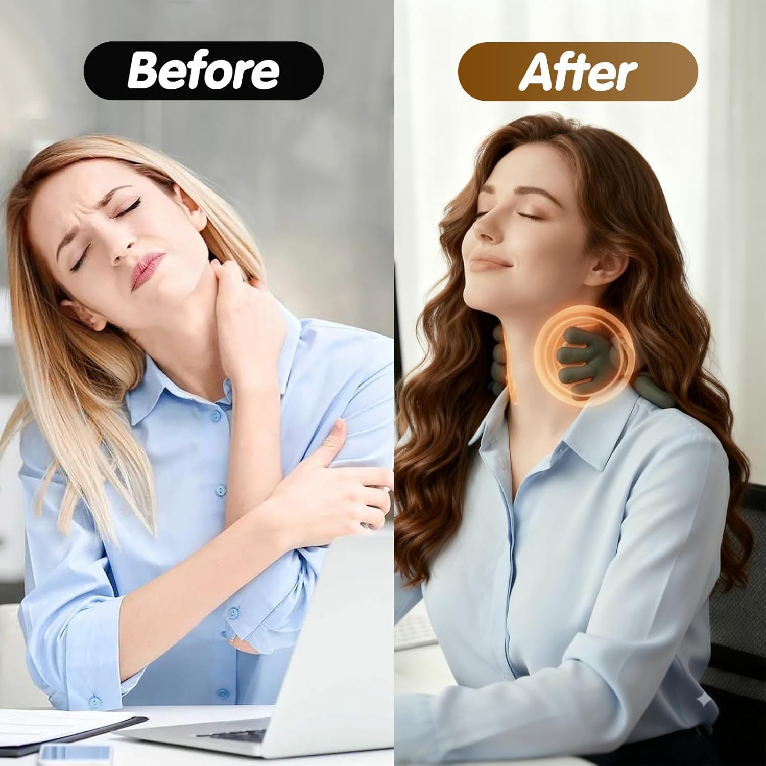 Siasoo Masajeador de cuello con calor inalámbrico portátil Shiatsu cuello y hombro tejido profundo 4D masaje de espalda con dedos, diseño de mano humana simulada, masajeador muscular relajante masajeador para el día de la madre, regalos para mamá