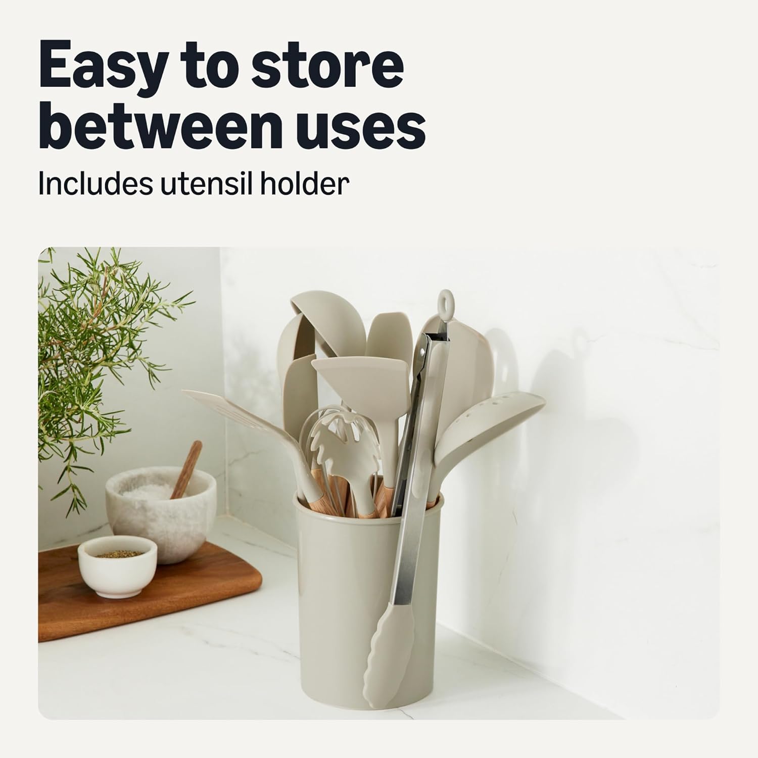 Amazon Basics Juego de utensilios de cocina de silicona con mango de madera