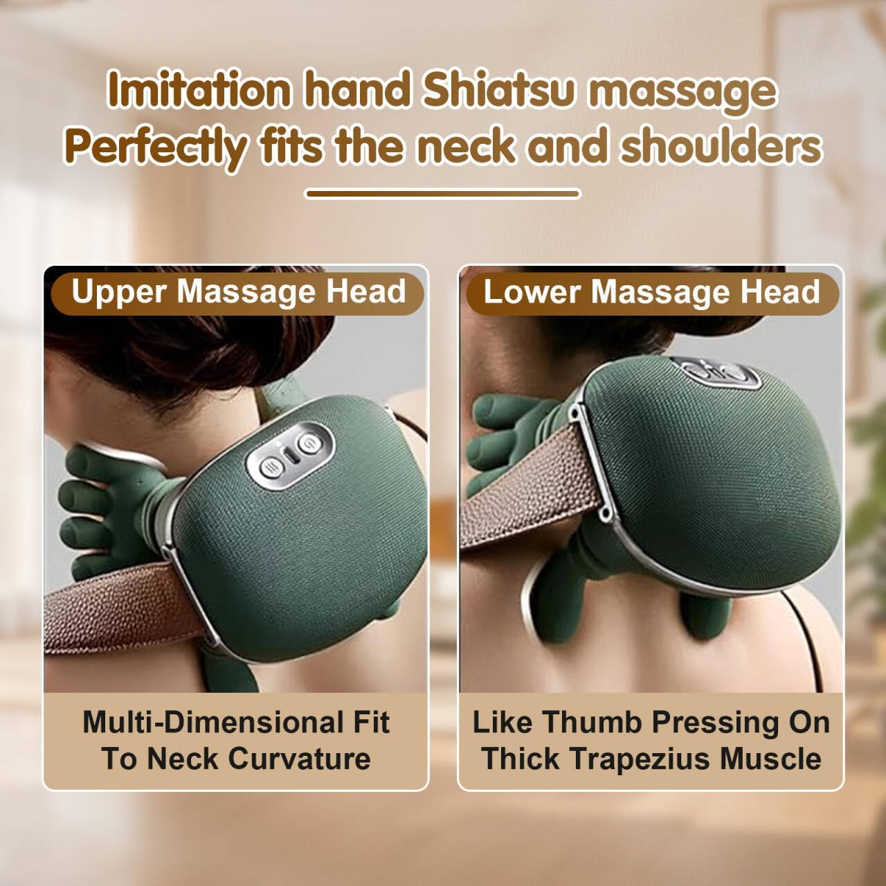 Siasoo Masajeador de cuello con calor inalámbrico portátil Shiatsu cuello y hombro tejido profundo 4D masaje de espalda con dedos, diseño de mano humana simulada, masajeador muscular relajante masajeador para el día de la madre, regalos para mamá