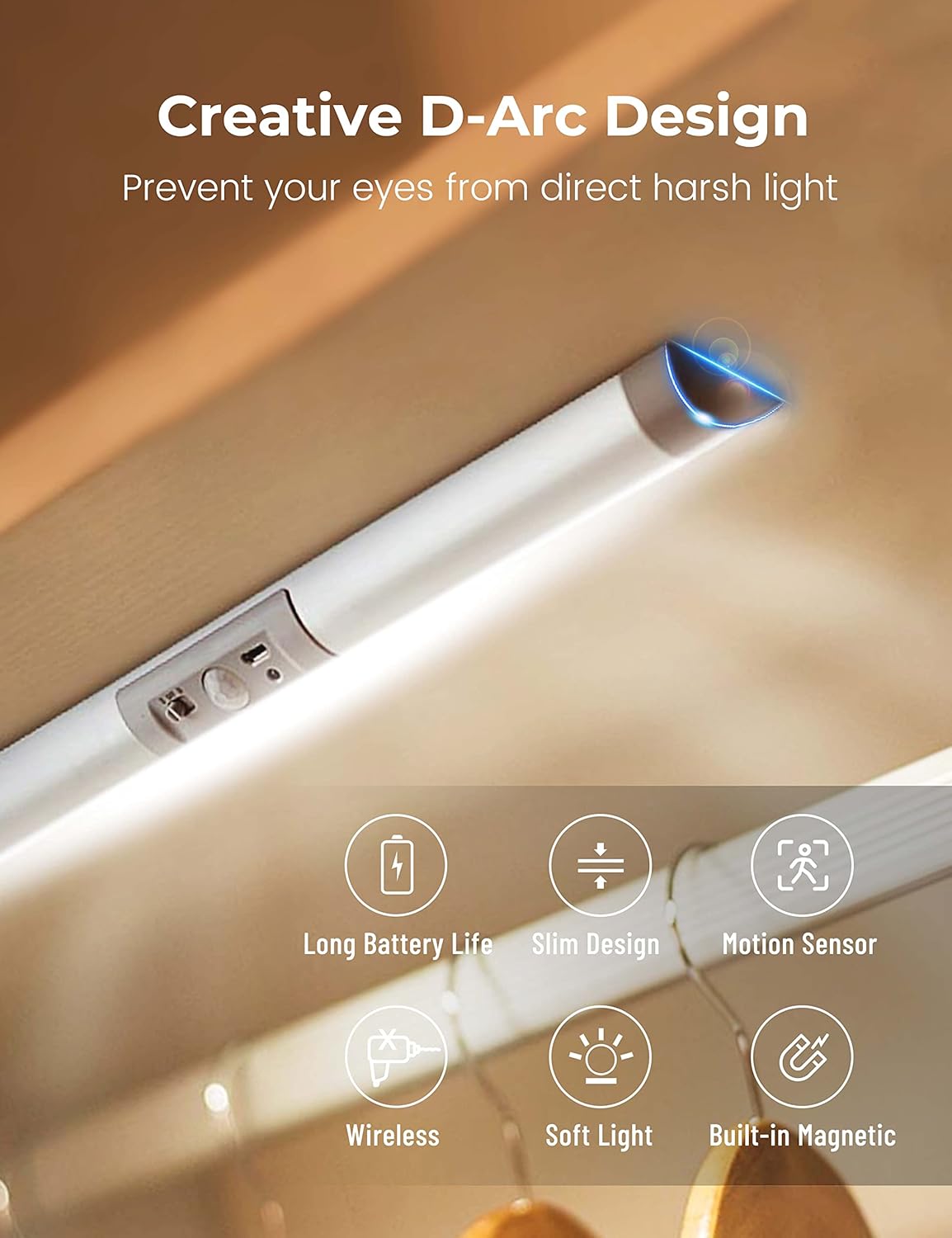 Luces de armario automáticas con sensor de movimiento y diseño de protección ocular