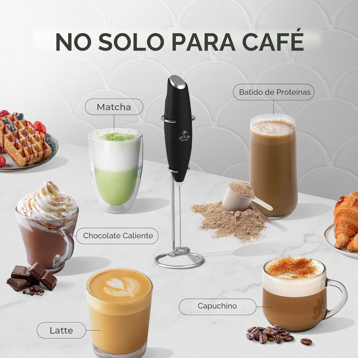 Zulay Kitchen Potente varita espumadora de leche con 2 baterías Duracell