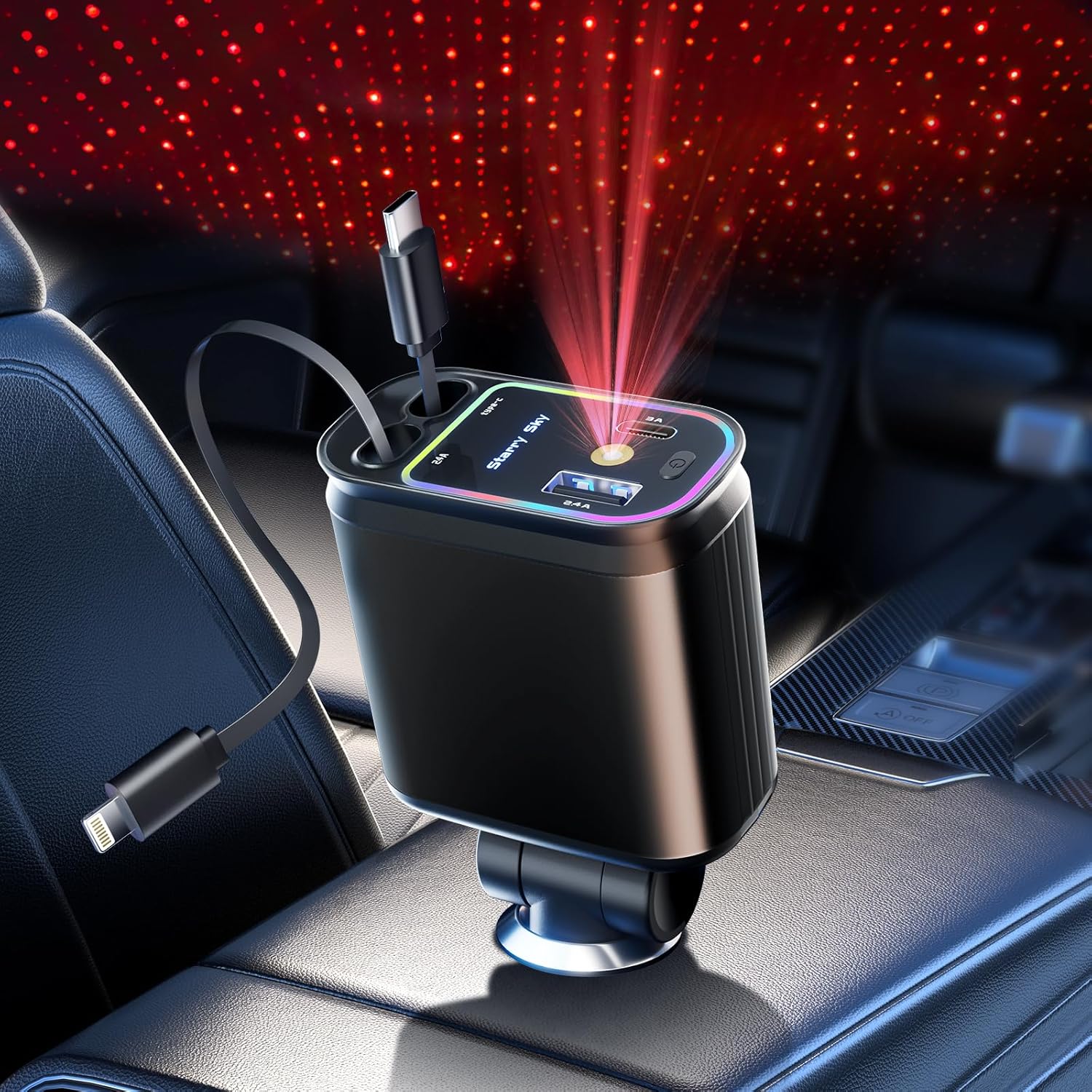 Cargador Starlight Pro 4 en 1 by LlegaYa: Luz Estelar y Carga Rápida 66W para tu Coche