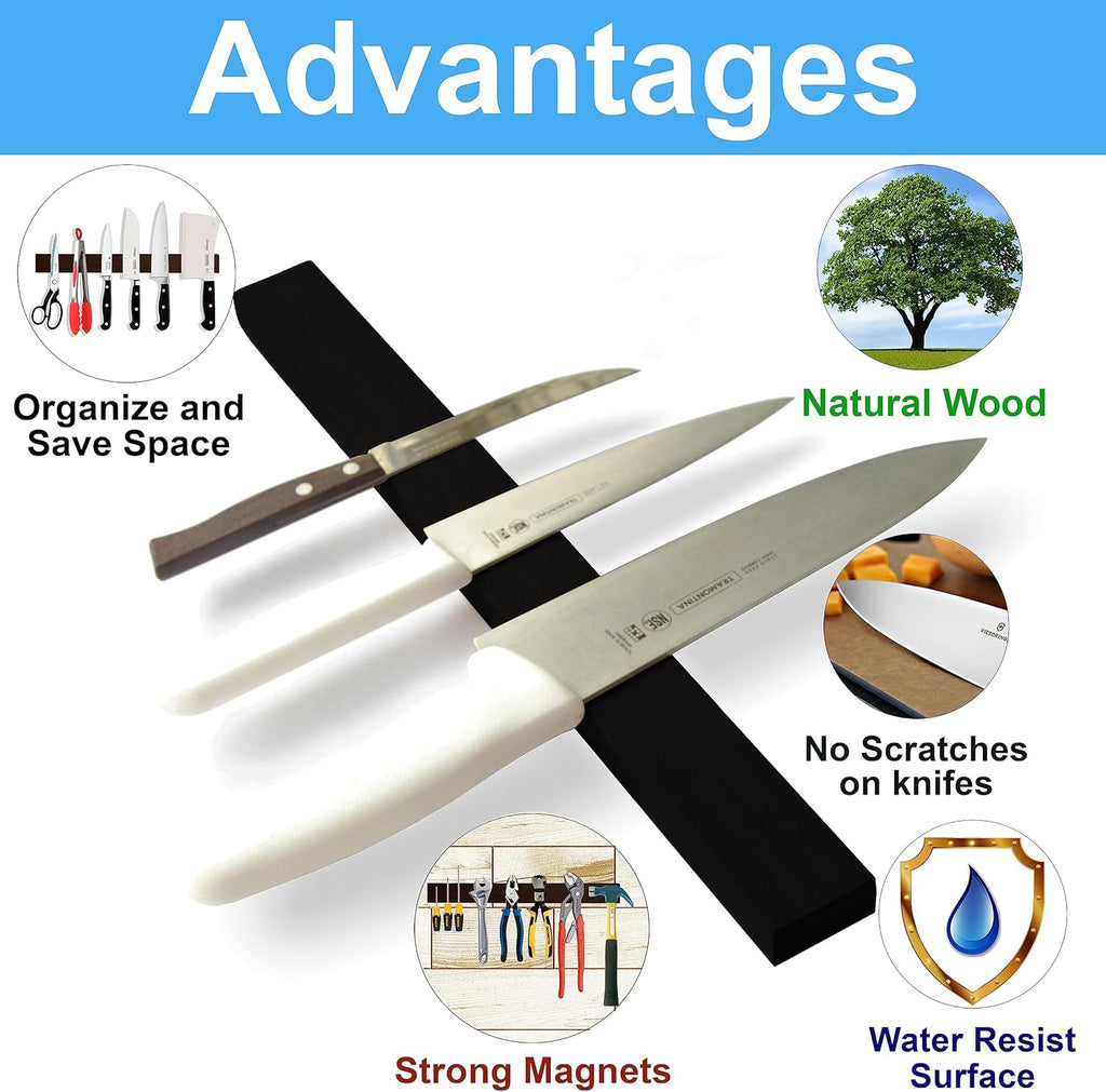 Tira magnética de cuchillo de madera negra de 16 pulgadas